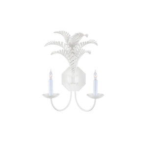 Wildwood Royal Palm Sconce Hand-Finished Two-Arm White Tole Metal With Sculpted Palm Fronds, 17.5"H 12147