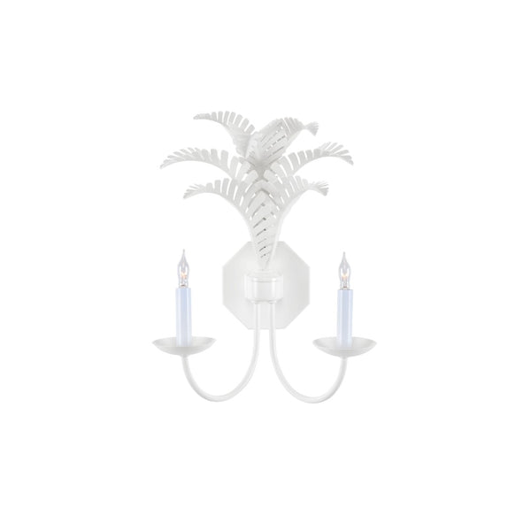 Wildwood Royal Palm Sconce Hand-Finished Two-Arm White Tole Metal With Sculpted Palm Fronds, 17.5"H 12147