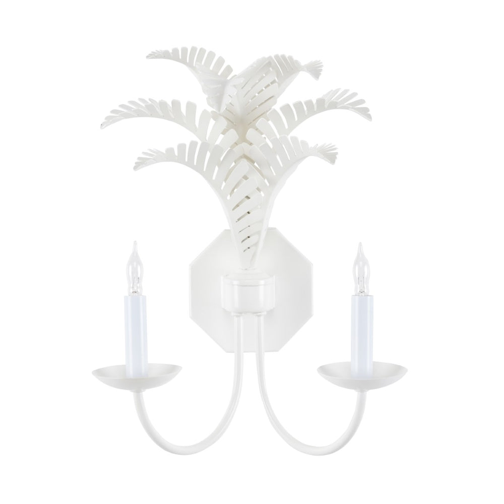 Wildwood Royal Palm Sconce Hand-Finished Two-Arm White Tole Metal With Sculpted Palm Fronds, 17.5"H 12147