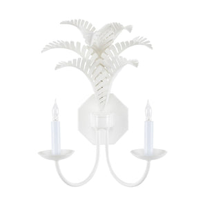 Wildwood Royal Palm Sconce Hand-Finished Two-Arm White Tole Metal With Sculpted Palm Fronds, 17.5"H 12147