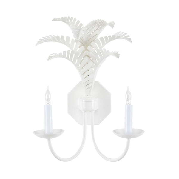 Wildwood Royal Palm Sconce Hand-Finished Two-Arm White Tole Metal With Sculpted Palm Fronds, 17.5"H 12147
