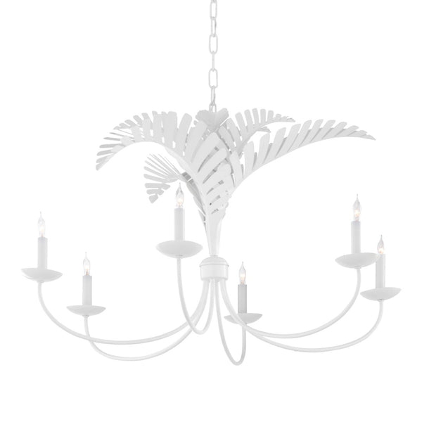 Wildwood Royal Palm Chandelier Crisp White 6-Arm Tole With Sculpted Palm Fronds, 24"W Coastal Lighting For Dining 12149