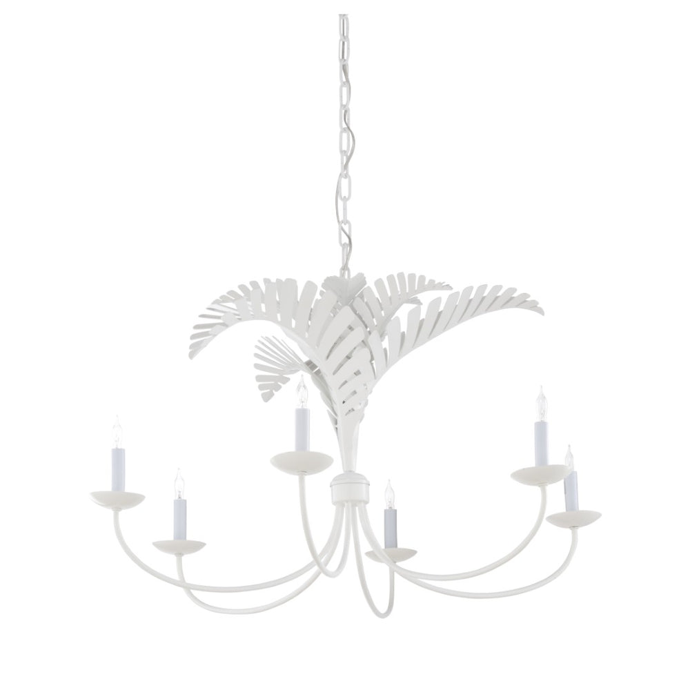 Wildwood Royal Palm Chandelier Crisp White 6-Arm Tole With Sculpted Palm Fronds, 24"W Coastal Lighting For Dining 12149