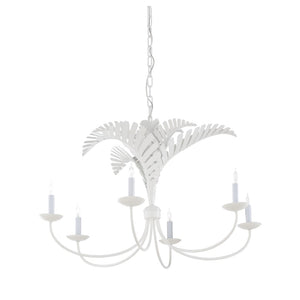 Wildwood Royal Palm Chandelier Crisp White 6-Arm Tole With Sculpted Palm Fronds, 24"W Coastal Lighting For Dining 12149