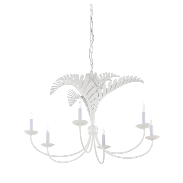 Wildwood Royal Palm Chandelier Crisp White 6-Arm Tole With Sculpted Palm Fronds, 24"W Coastal Lighting For Dining 12149