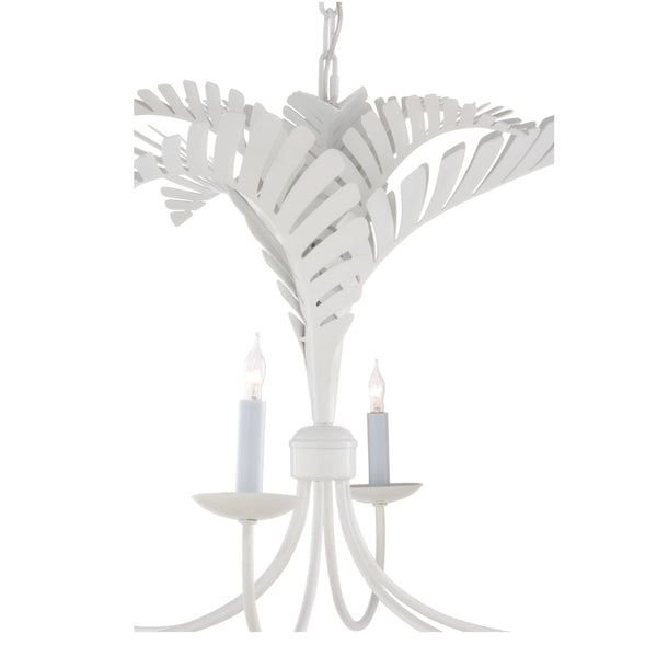 Wildwood Royal Palm Chandelier Crisp White 6-Arm Tole With Sculpted Palm Fronds, 24"W Coastal Lighting For Dining 12149