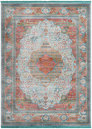 Unique Loom Baracoa Malecon Machine Made Border Rug Light Blue, Orange/Turquoise/Pink/Ivory 8' 0" x 11' 0"