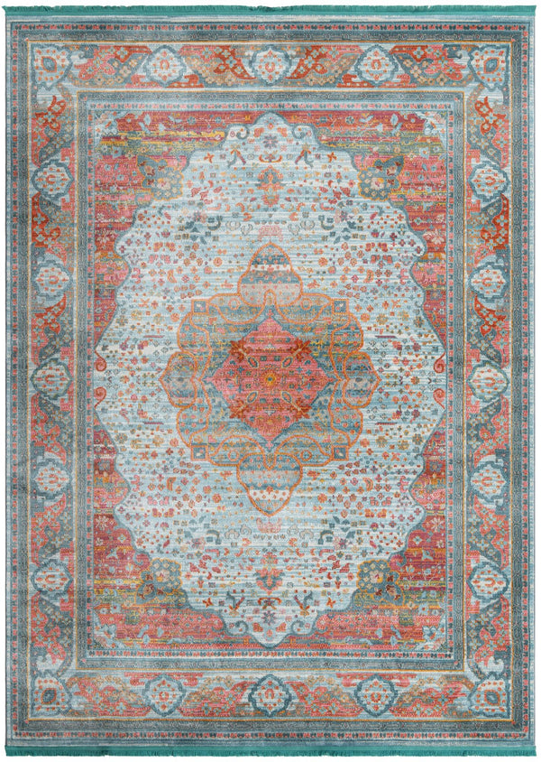 Unique Loom Baracoa Malecon Machine Made Border Rug Light Blue, Orange/Turquoise/Pink/Ivory 8' 0" x 11' 0"