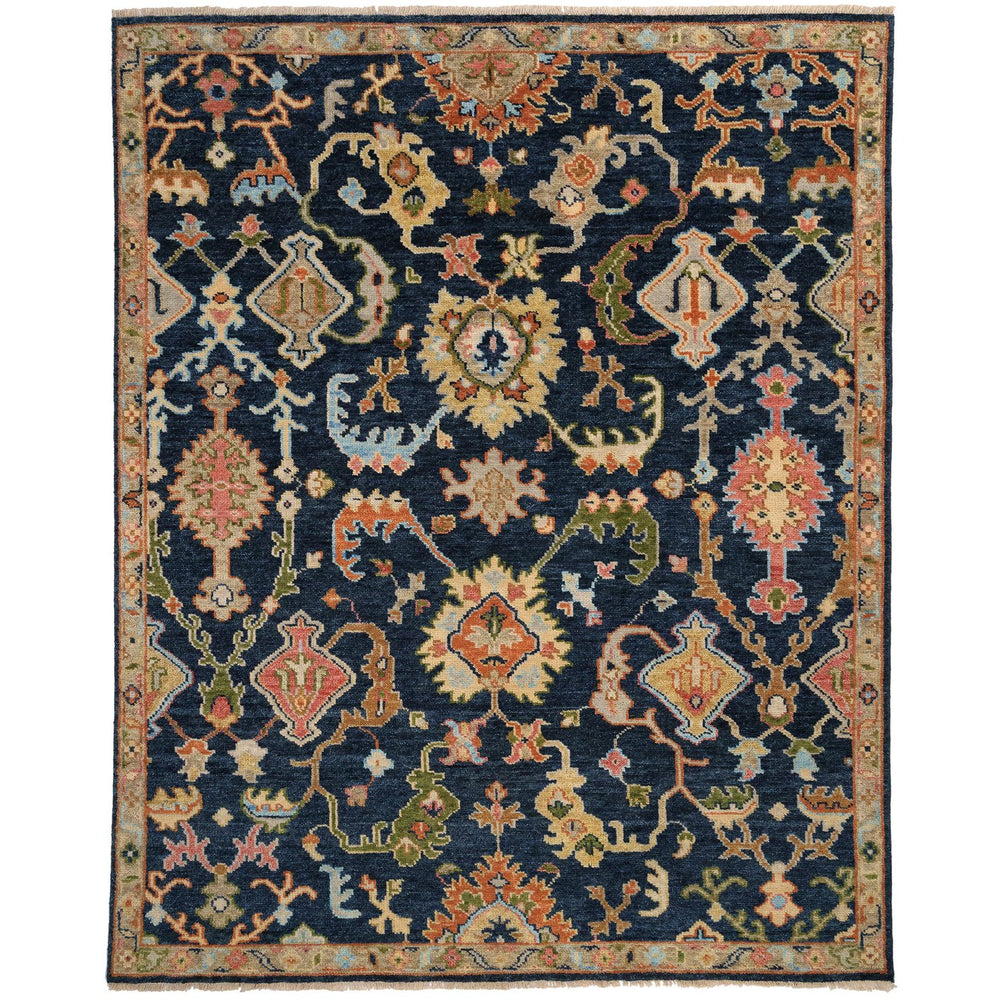 Capel Rugs Charise-palmette Timeless Hand-knotted Rug In Elegant Colors To Elevate Your Home Decor Style Dark Denim, Purple 50% Wool,50% Nz Wool 1215rs09001200475