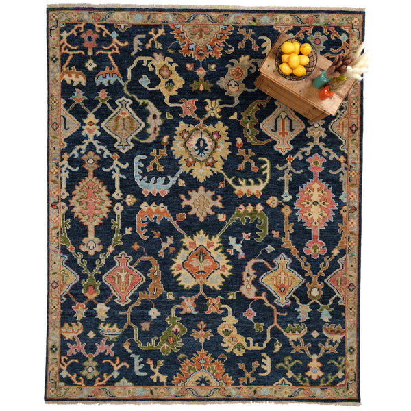 Capel Rugs Charise-palmette Timeless Hand-knotted Rug In Elegant Colors To Elevate Your Home Decor Style Dark Denim, Purple 50% Wool,50% Nz Wool 1215rs09001200475