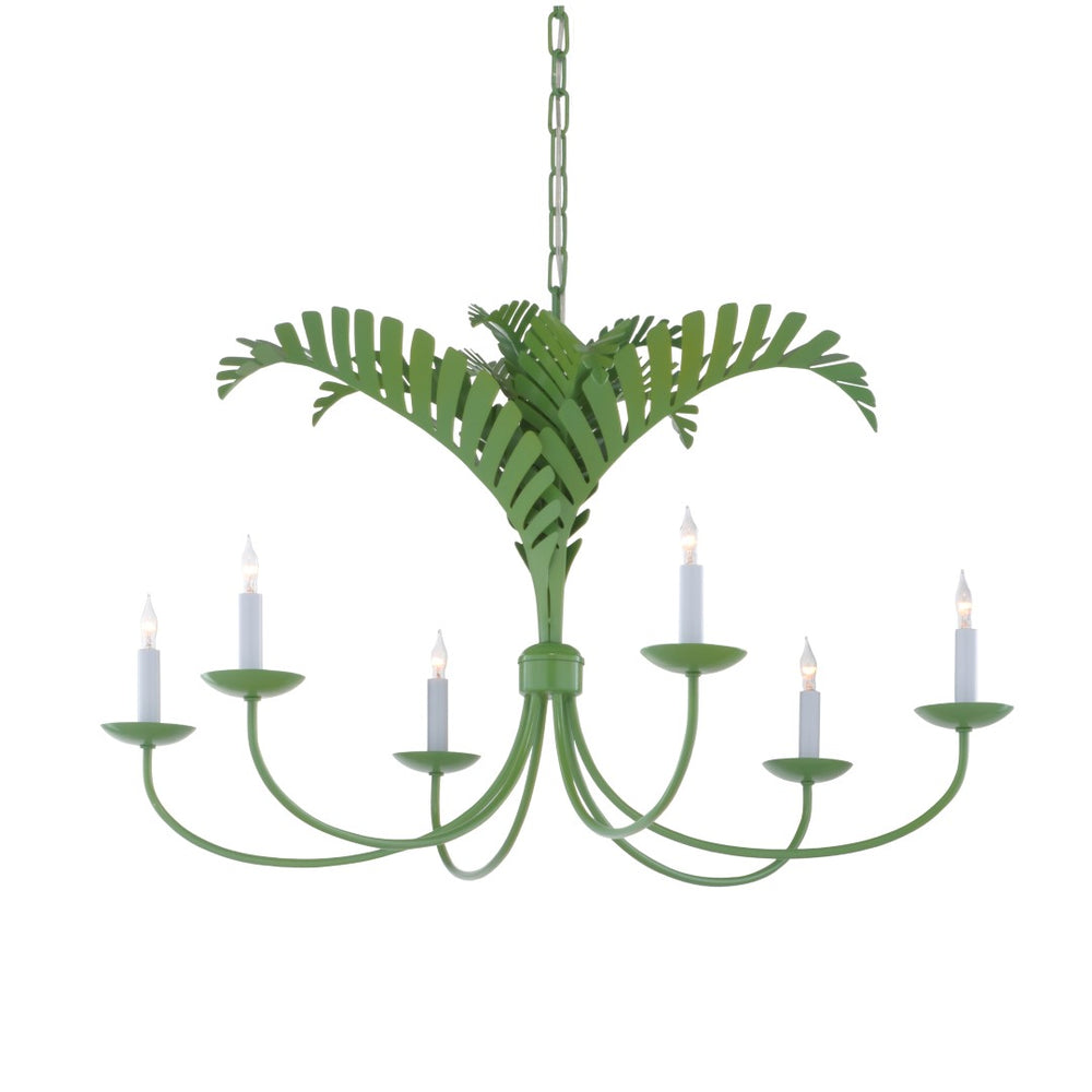 Wildwood Royal Palm Chandelier By Meg Braff — Six‑Arm Spring Green Palm Frond Fixture For Coastal Dining Rooms 12150