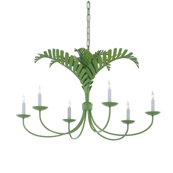 Wildwood Royal Palm Chandelier By Meg Braff — Six‑Arm Spring Green Palm Frond Fixture For Coastal Dining Rooms 12150