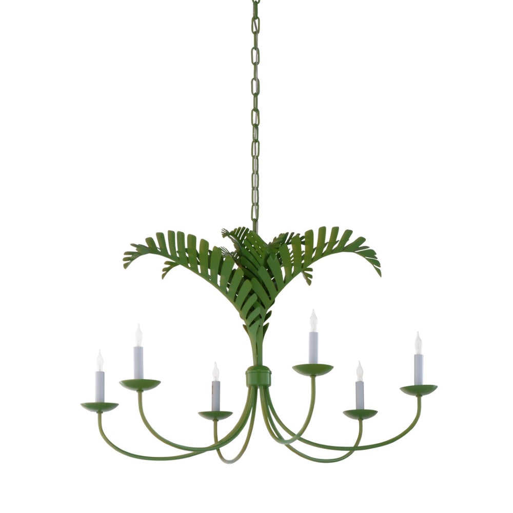 Wildwood Royal Palm Chandelier By Meg Braff — Six‑Arm Spring Green Palm Frond Fixture For Coastal Dining Rooms 12150
