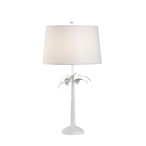 Wildwood Palma Palm-Frond Table Lamp In Spring Green — Coastal Sculptural Design, White Linen Shade, 30" H 12152