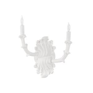 Wildwood Roche Plaster Double Arm Sconce With Carved Detail, White Finish, Transitional Ambient Lighting Elegance 12157