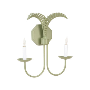 Wildwood Petite Palm Sconce With Hand-Sculpted Palm Motif — Compact Coastal Wall Light For Hallways & Baths Green 12158