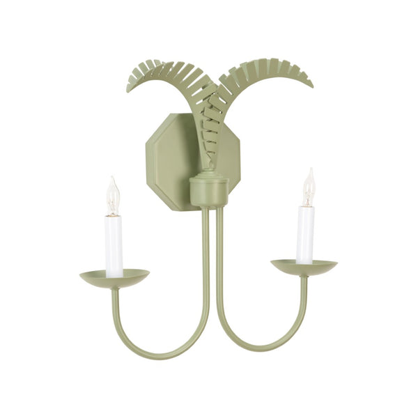 Wildwood Petite Palm Sconce With Hand-Sculpted Palm Motif — Compact Coastal Wall Light For Hallways & Baths Green 12158
