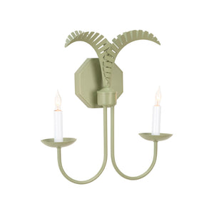 Wildwood Petite Palm Sconce With Hand-Sculpted Palm Motif — Compact Coastal Wall Light For Hallways & Baths Green 12158