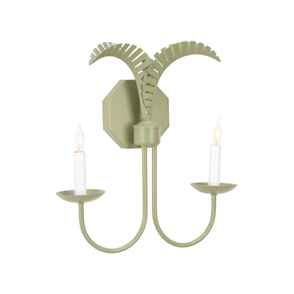 Wildwood Petite Palm Sconce With Hand-Sculpted Palm Motif — Compact Coastal Wall Light For Hallways & Baths Green 12158