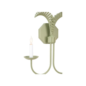 Wildwood Petite Palm Sconce With Hand-Sculpted Palm Motif — Compact Coastal Wall Light For Hallways & Baths Green 12158