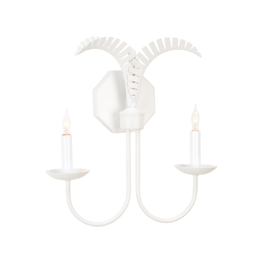 Wildwood Petite Palm Sconce With Hand-Sculpted Palm Motif — Compact Coastal Wall Light For Hallways & Baths White/Cream 12159