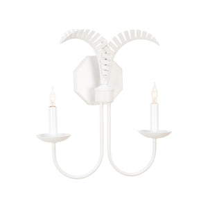 Wildwood Petite Palm Sconce With Hand-Sculpted Palm Motif — Compact Coastal Wall Light For Hallways & Baths White/Cream 12159