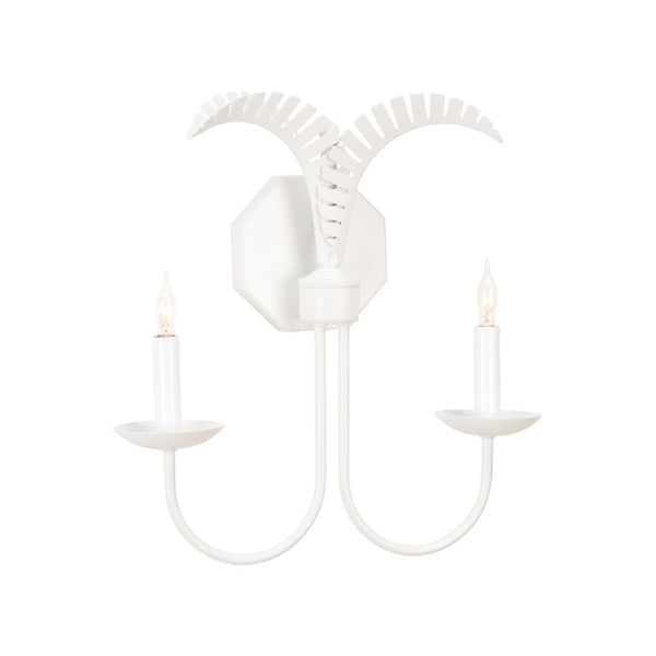 Wildwood Petite Palm Sconce With Hand-Sculpted Palm Motif — Compact Coastal Wall Light For Hallways & Baths White/Cream 12159