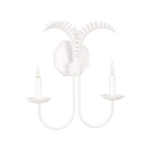 Wildwood Petite Palm Sconce With Hand-Sculpted Palm Motif — Compact Coastal Wall Light For Hallways & Baths White/Cream 12159