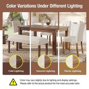 English Elm 6-piece Rectangular Dining Set with Wood Grain Table Four Upholstered Chairs and Bench Walnut N752S000012D