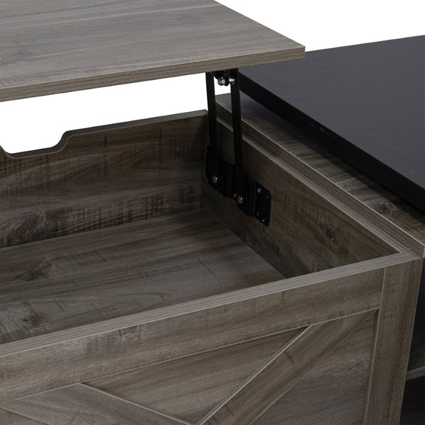 English Elm U-can Farmhouse Lift Top Coffee Table Barn Door Hidden Storage Living Room Brown+Black N724P351732E