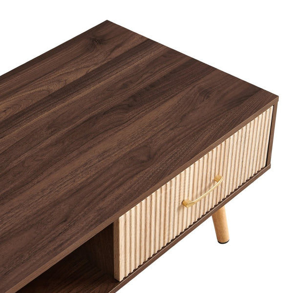 English Elm Rectangle Coffee Table With Solid Wood Legs, Modern Design, Storage Drawer, Walnut Finish Elegance W1265P236869-GIGA