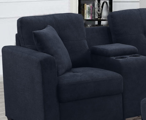English Elm Sectional Velvet Sofa In Dark Blue - Luxurious, Durable Comfort With Cup Holders For Modern Living Spaces B205S00079-GIGA