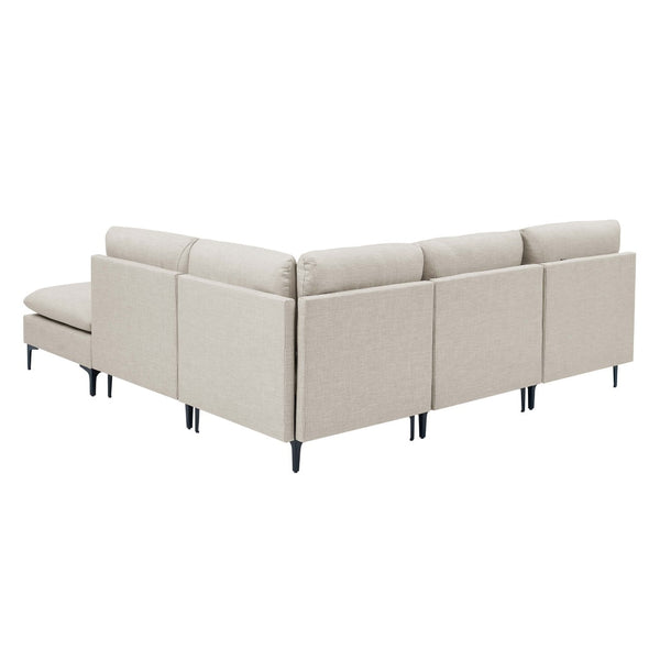 English Elm Linen Upholstered Sectional Sofa with Black Metal Legs Mid-century Modern Living Room Almond B2748S00098