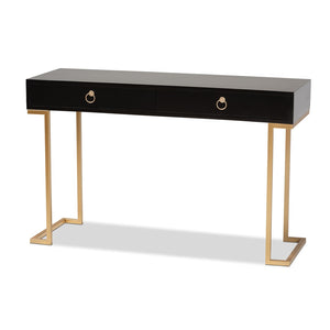 Baxton Studio Baxton Beagan Modern Console Table with Gold Metal Base and Two Spacious Drawers for Stylish Storage Black JY20B168-Black/Gold