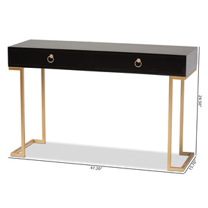 Baxton Studio Baxton Beagan Modern Console Table with Gold Metal Base and Two Spacious Drawers for Stylish Storage Black JY20B168-Black/Gold