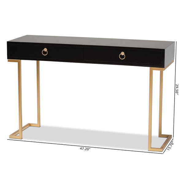 Baxton Studio Baxton Beagan Modern Console Table with Gold Metal Base and Two Spacious Drawers for Stylish Storage Black JY20B168-Black/Gold