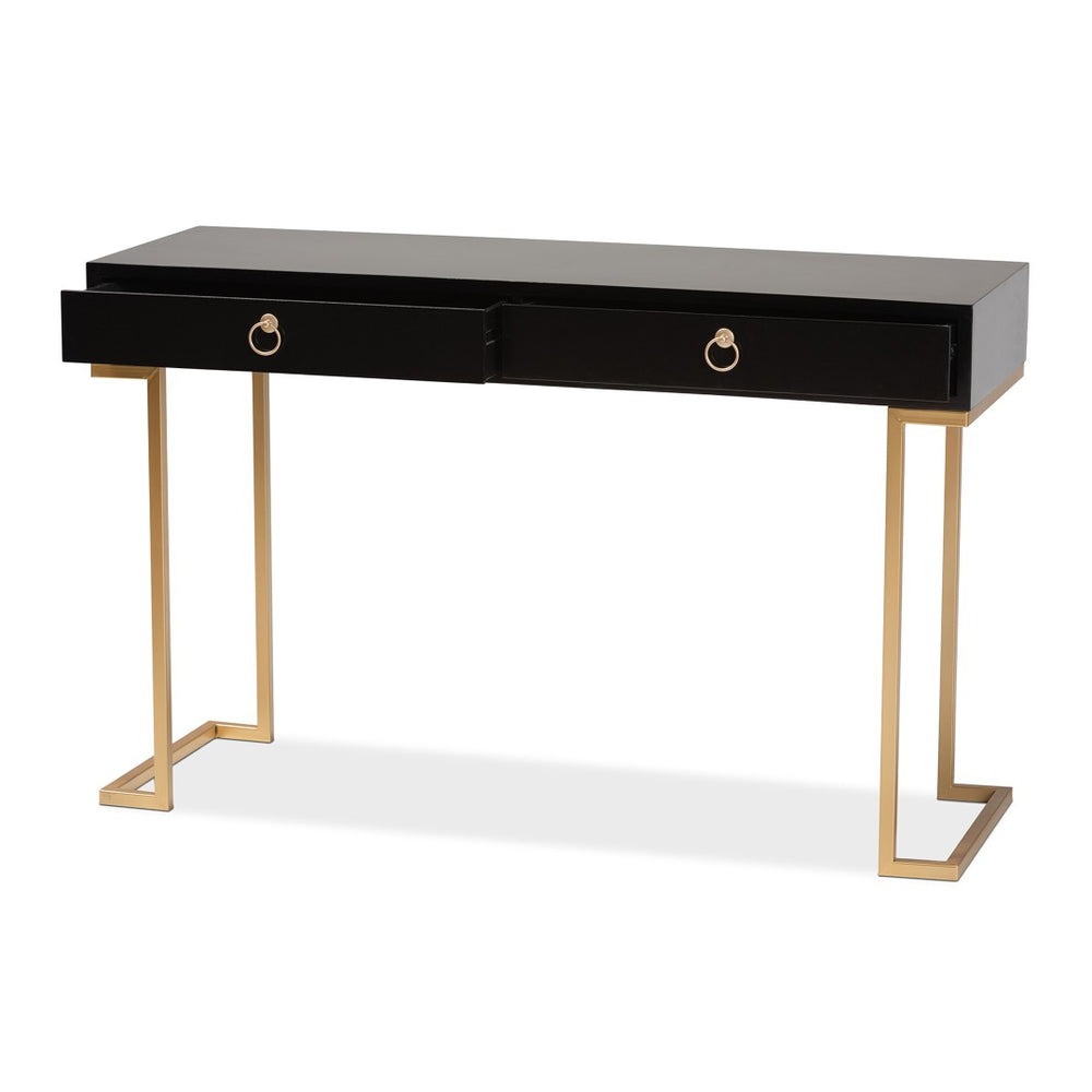 Baxton Studio Baxton Beagan Modern Console Table with Gold Metal Base and Two Spacious Drawers for Stylish Storage Black JY20B168-Black/Gold