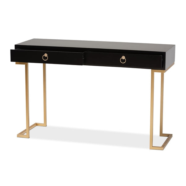 Baxton Studio Baxton Beagan Modern Console Table with Gold Metal Base and Two Spacious Drawers for Stylish Storage Black JY20B168-Black/Gold