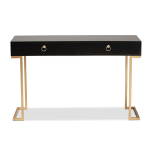 Baxton Studio Baxton Beagan Modern Console Table with Gold Metal Base and Two Spacious Drawers for Stylish Storage Black JY20B168-Black/Gold