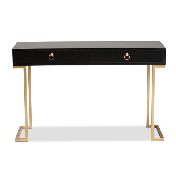 Baxton Studio Baxton Beagan Modern Console Table with Gold Metal Base and Two Spacious Drawers for Stylish Storage Black JY20B168-Black/Gold