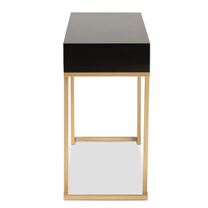 Baxton Studio Baxton Beagan Modern Console Table with Gold Metal Base and Two Spacious Drawers for Stylish Storage Black JY20B168-Black/Gold