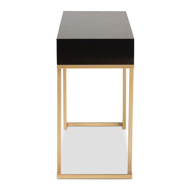 Baxton Studio Baxton Beagan Modern Console Table with Gold Metal Base and Two Spacious Drawers for Stylish Storage Black JY20B168-Black/Gold