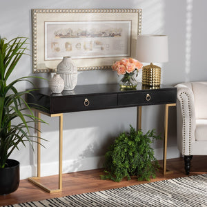 Baxton Studio Baxton Beagan Modern Console Table with Gold Metal Base and Two Spacious Drawers for Stylish Storage Black JY20B168-Black/Gold