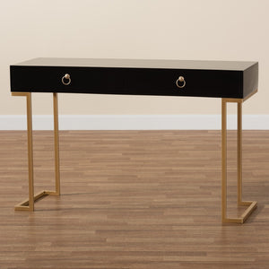 Baxton Studio Baxton Beagan Modern Console Table with Gold Metal Base and Two Spacious Drawers for Stylish Storage Black JY20B168-Black/Gold