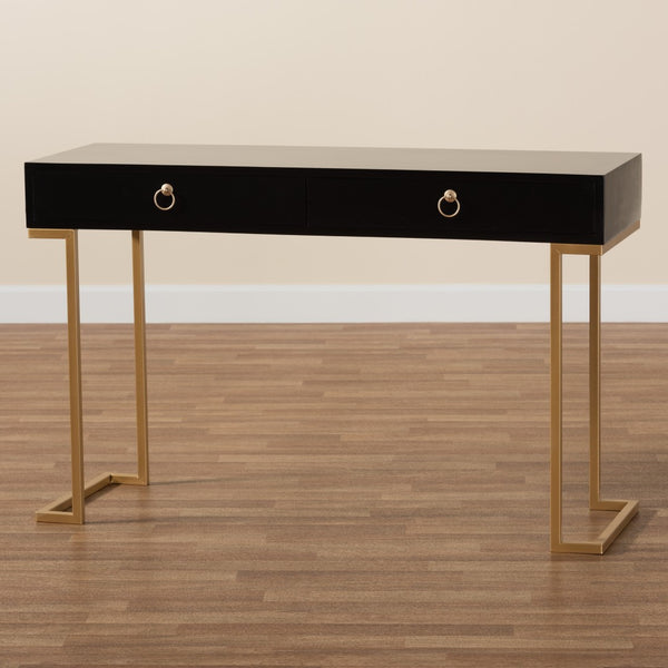 Baxton Studio Baxton Beagan Modern Console Table with Gold Metal Base and Two Spacious Drawers for Stylish Storage Black JY20B168-Black/Gold