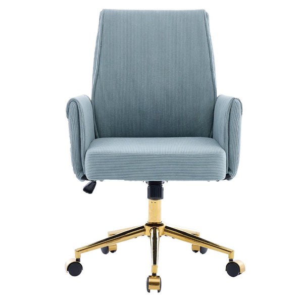 English Elm Mid-back Striped Fabric Office Chair with Gold Base Ergonomic Memory Foam Lumbar Blue W2311P420444