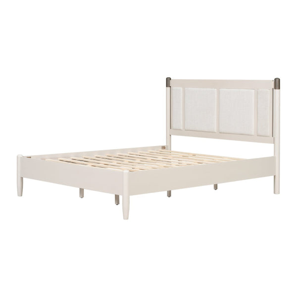 English Elm Solid Pine Queen Bed Industrial Upholstered Headboard with Iron Handles 500 Lb Frame Grey,Light Grey N770PQ361408E