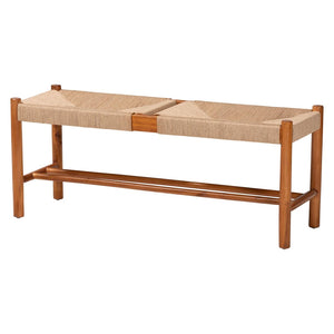 Baxton Studio Baxton Studio Saura Mid-Century Modern Oak Dining Bench with Woven Hemp Seat & Stylish Storage Shelf SK9151-Oak-Bench