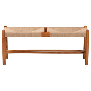 Baxton Studio Baxton Studio Saura Mid-Century Modern Oak Dining Bench with Woven Hemp Seat & Stylish Storage Shelf SK9151-Oak-Bench