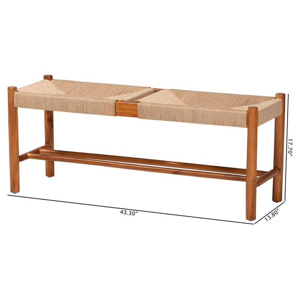 Baxton Studio Baxton Studio Saura Mid-Century Modern Oak Dining Bench with Woven Hemp Seat & Stylish Storage Shelf SK9151-Oak-Bench